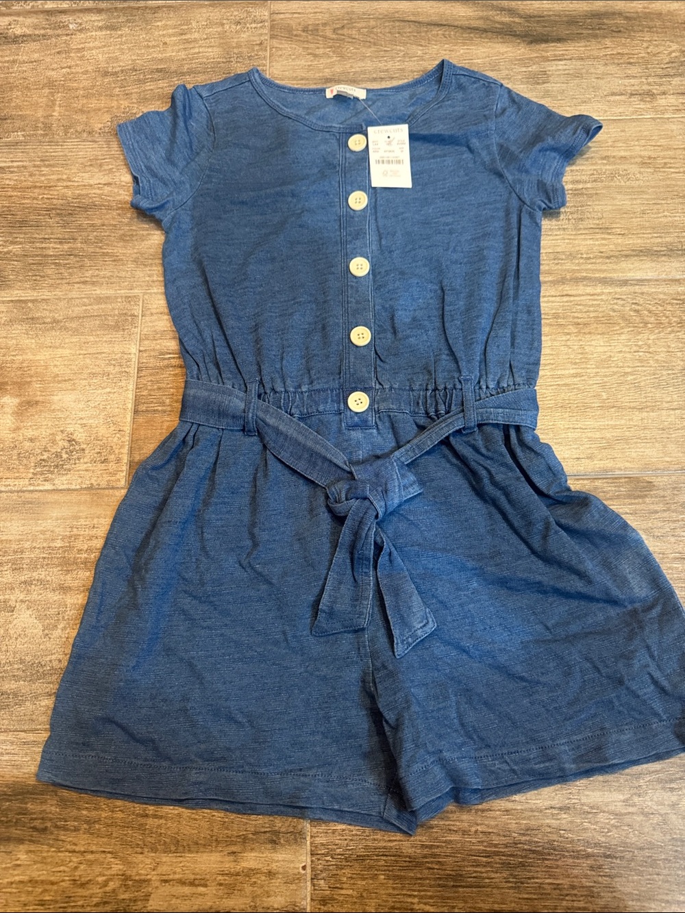 Crewcuts Navy Blue Button-Front Knit Romper with Tie Belt